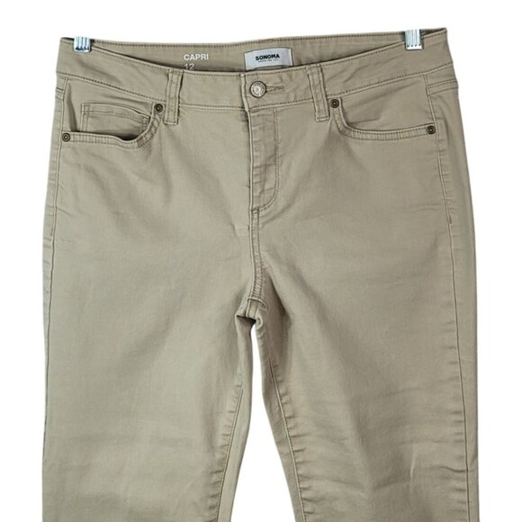Sonoma Capri Straight Leg Jeans Tan Size 12 Zipper Button Pockets Rolled Cuffs - Picture 2 of 9